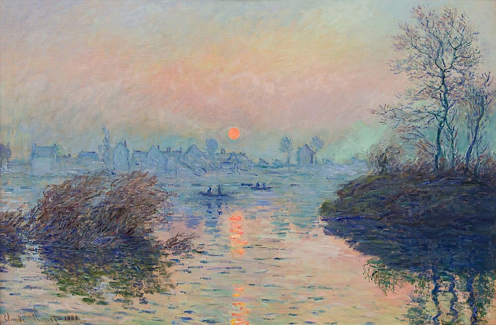 Sole al tramonto sulla Senna a Lavacourt di Monet